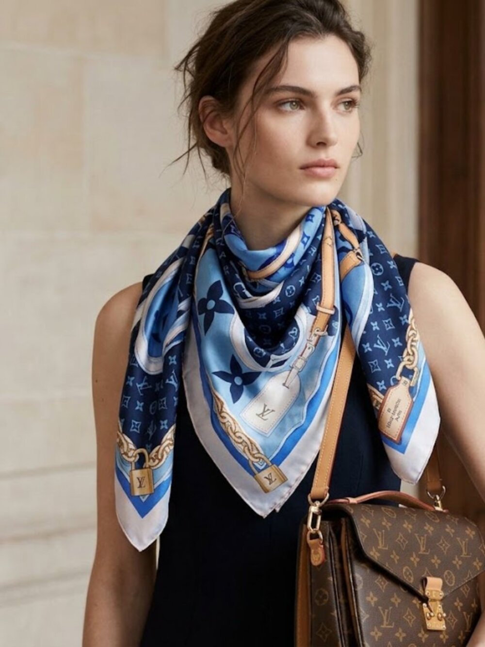 Louis Vuitton Blue and‎ White Scarf